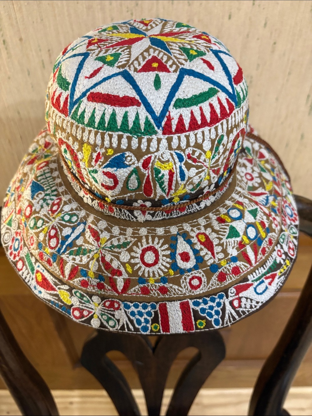 Hand-Embroidered Multicolor Boho Bucket Hat